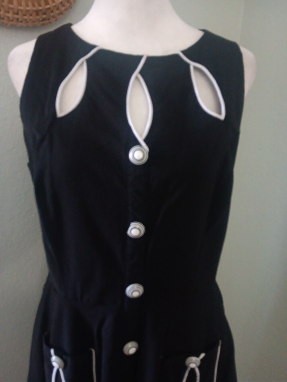 Voodoo Vixen Black Sleeveless Midi Dress with White Trim - Picture 2 of 7